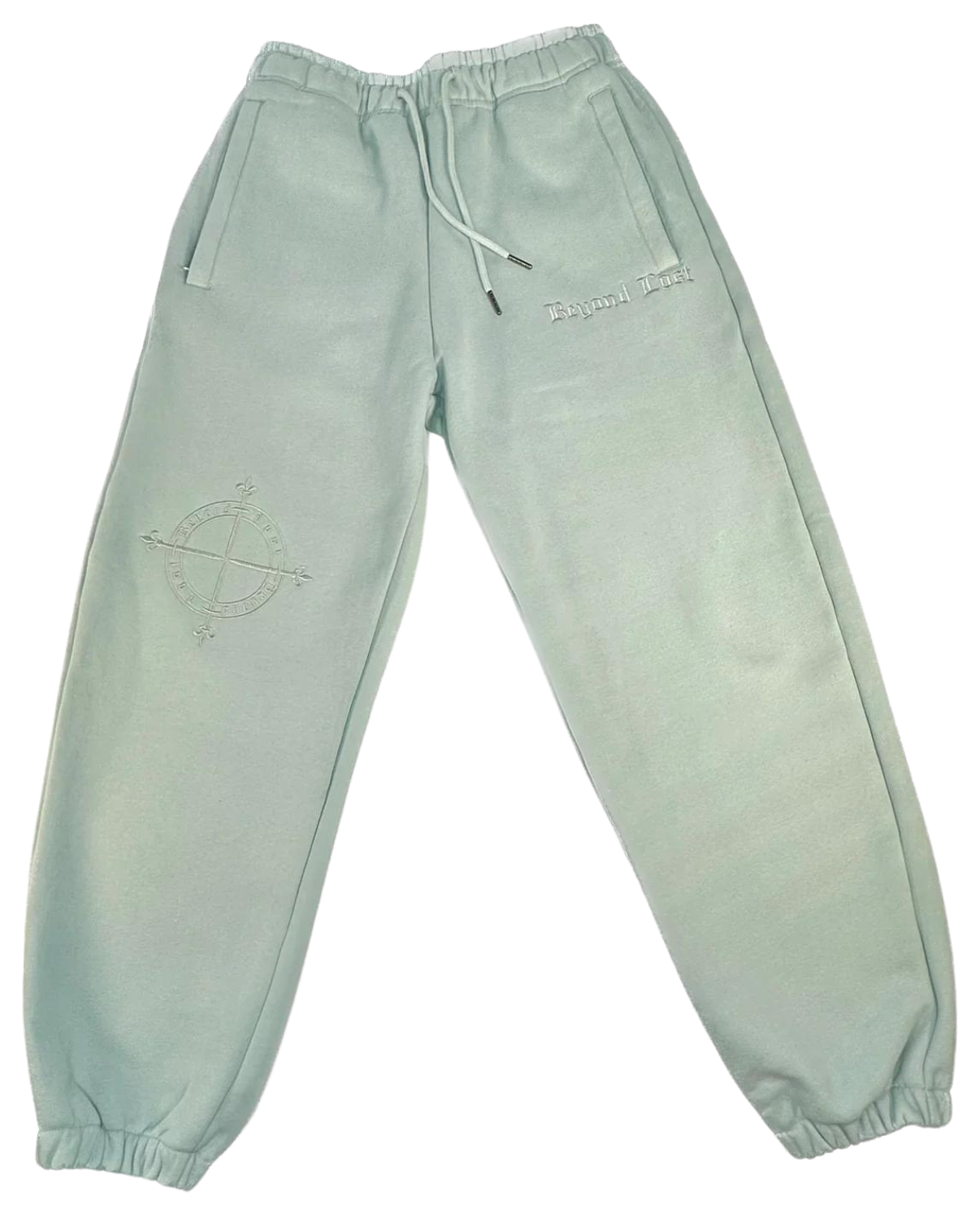 Blue Ocean Mist Sweatpants: Blue Monochrome Embroidery   3 Zip pockets