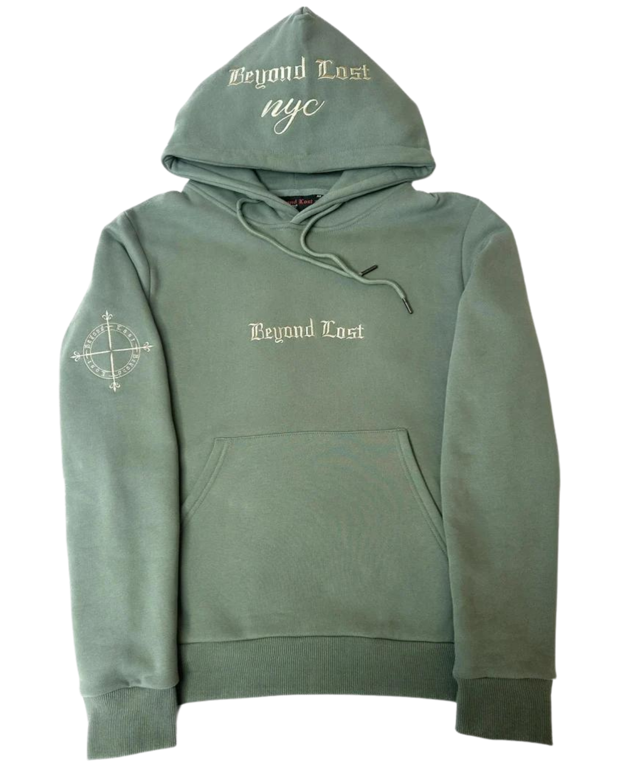 Moss Green Pullover Hoodie: Light Green Embroidery - Unisex fit