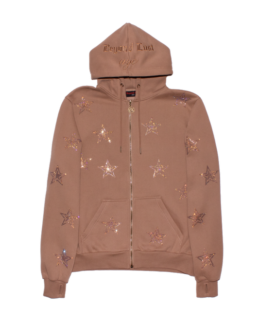 Latte Stars Zip Up Hoodie: Iridescent Rhinestones