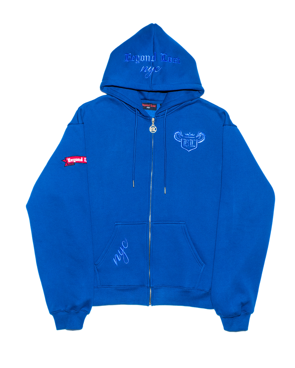 Year of the Dragon Collection: Night Blue Zip Up Hoodie Neon Blue Embroidery