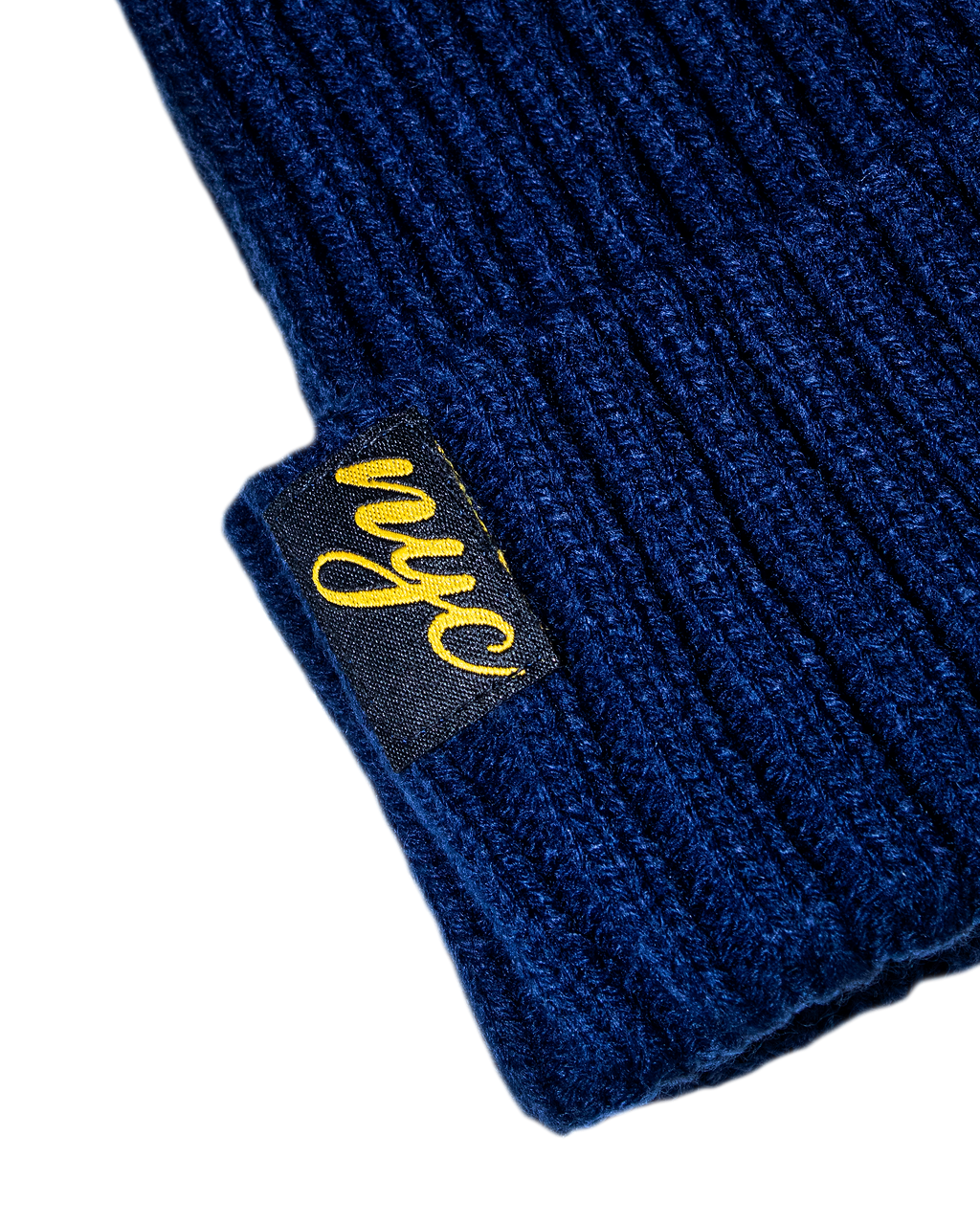Navy Loose Knit Beanie: Navy w/ Gold Embroidery