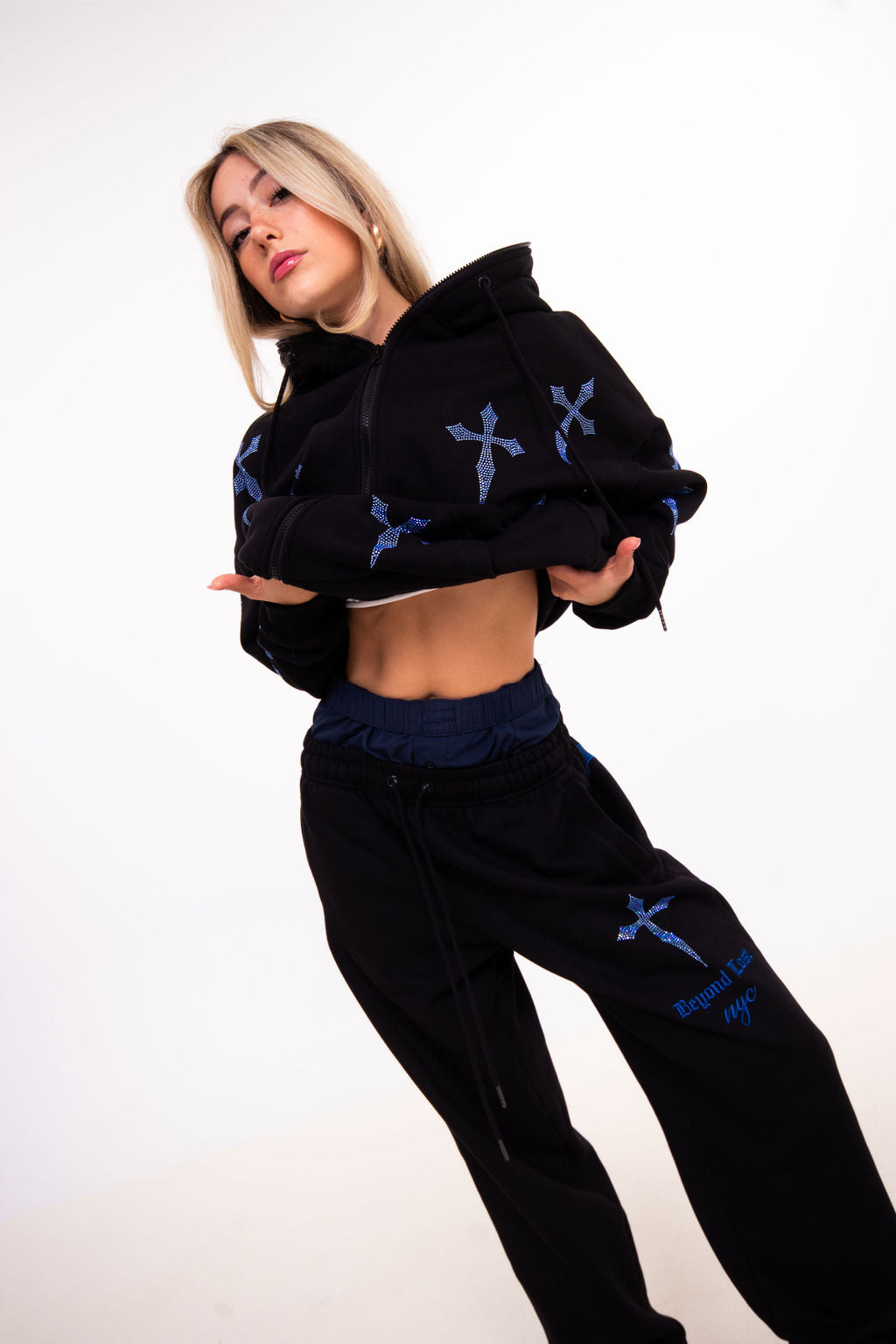 NEW! Black & Blue: Crystal Dagger Sweatpants