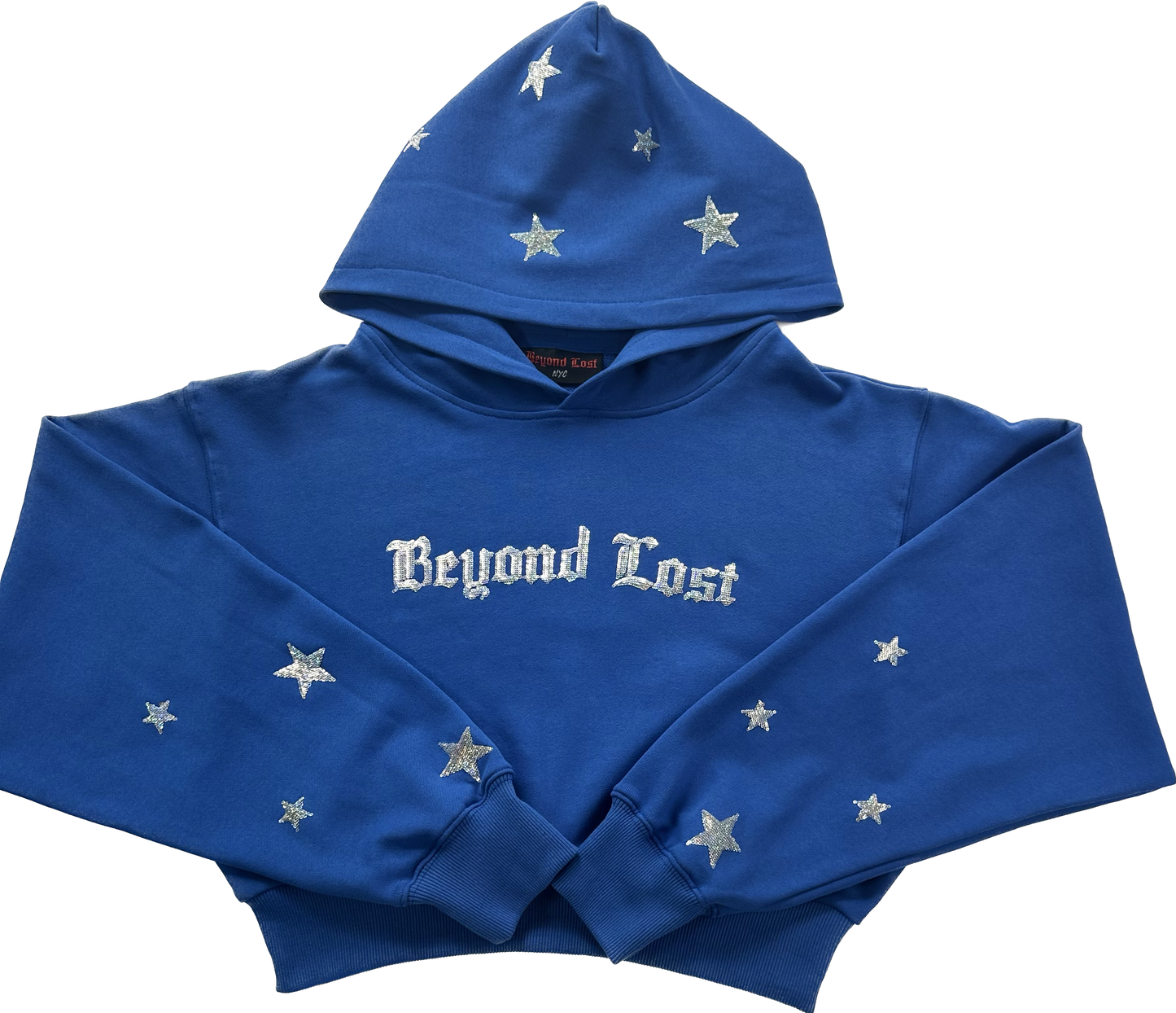 Royal Blue Crop Hoodie w/ Iridescent Sequins. Y2K Inspired. True to Size. Limited Edition!