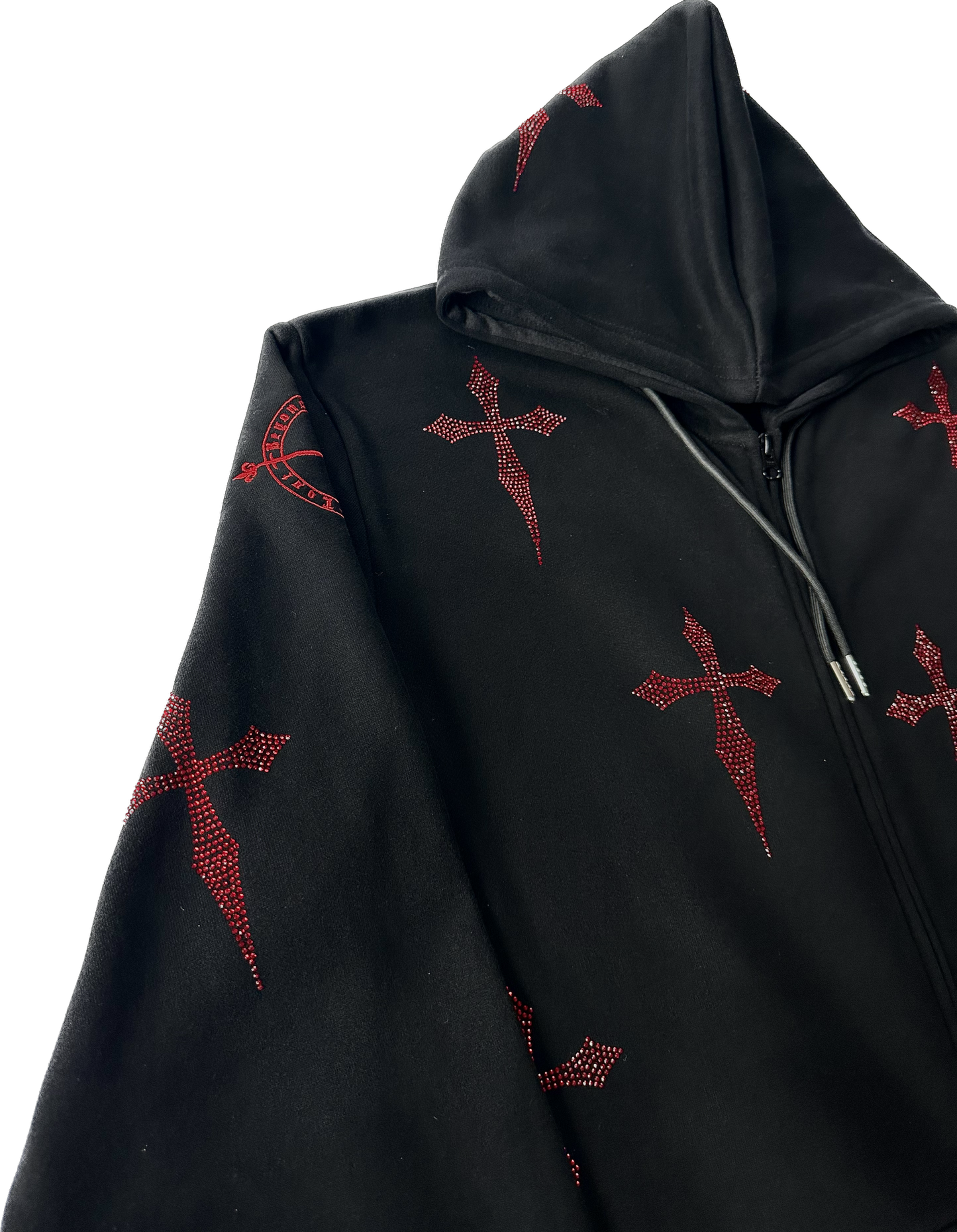 Red Rhinestone Daggers on OVERSIZED Black Zip Hoodie