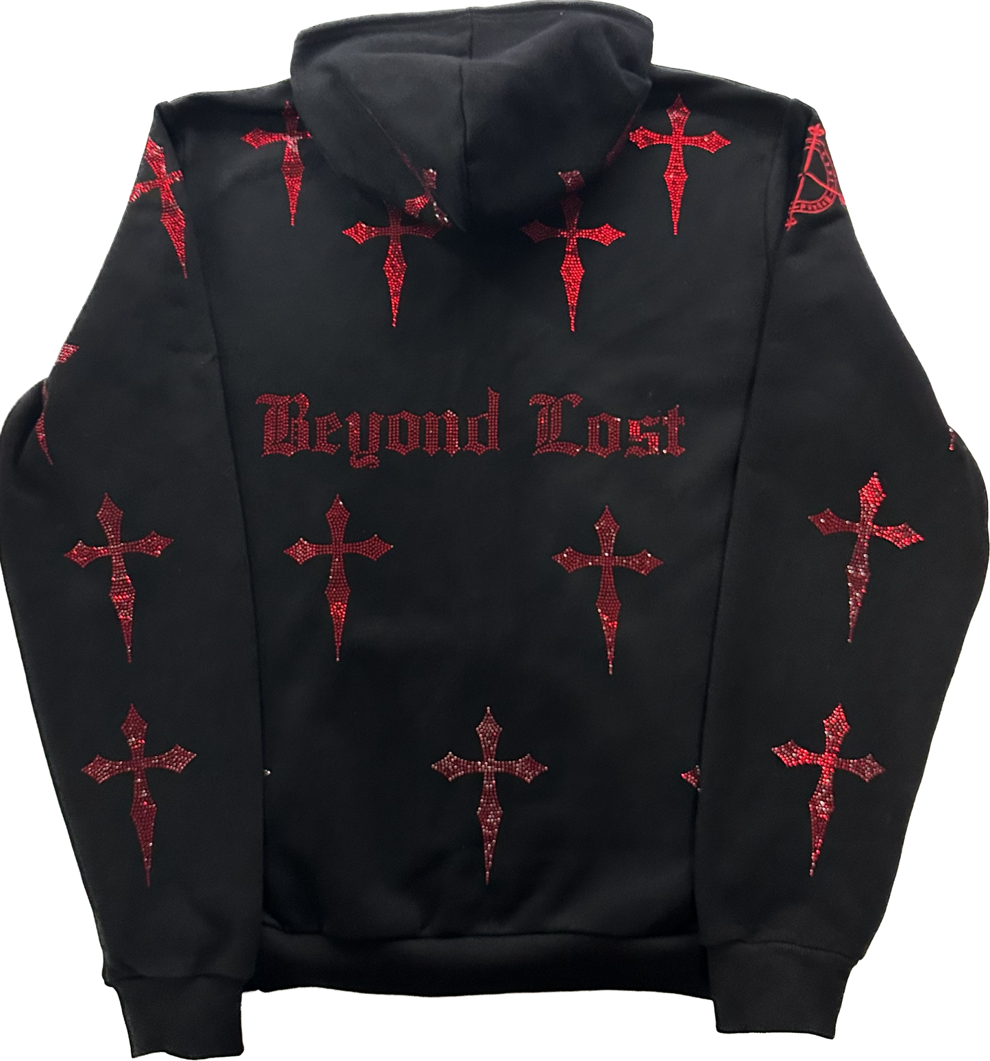 Red Rhinestone Daggers on OVERSIZED Black Zip Hoodie