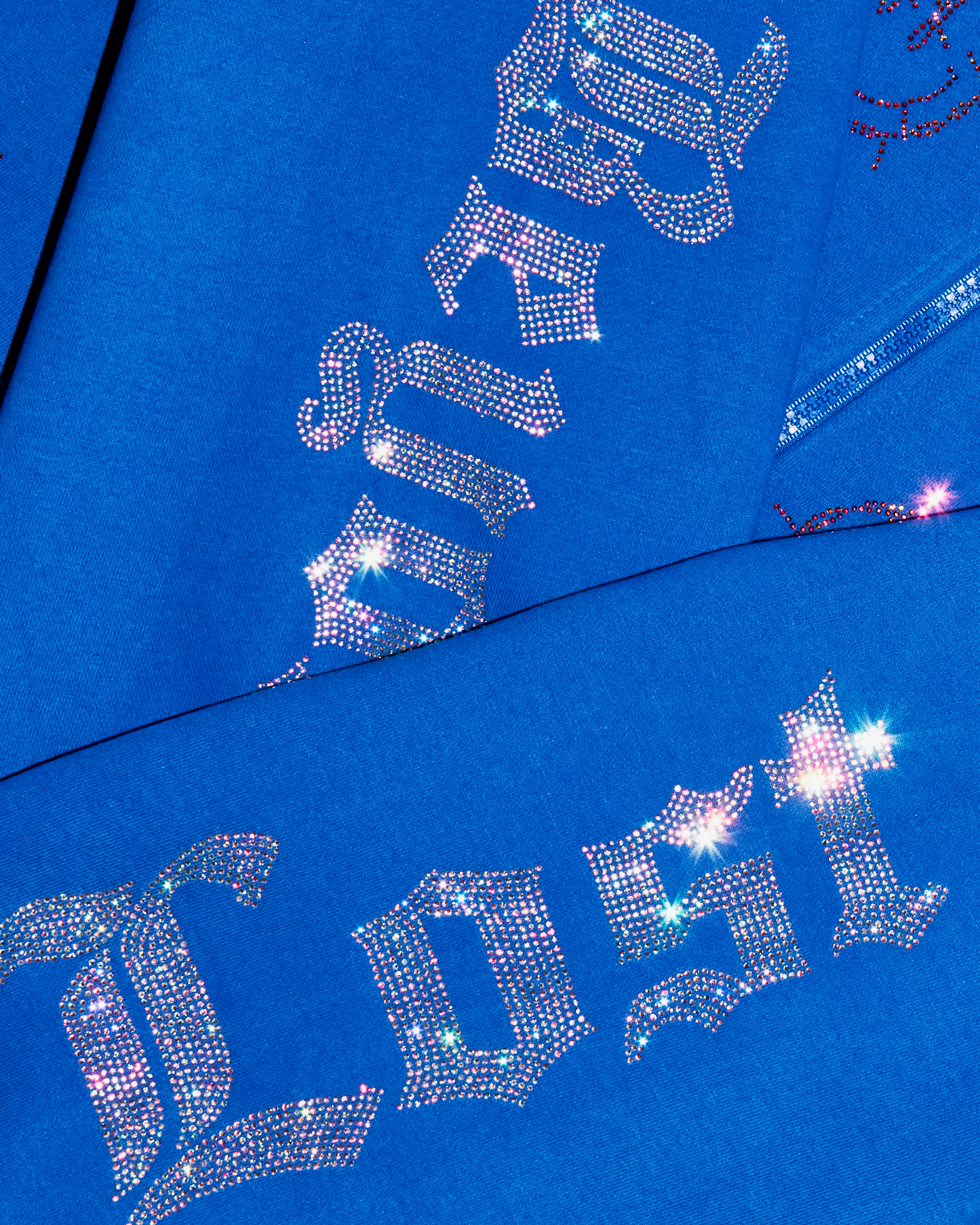 NEW! Smiley Blue Hoodie with Pink Rhinestones Satin Lined Hood