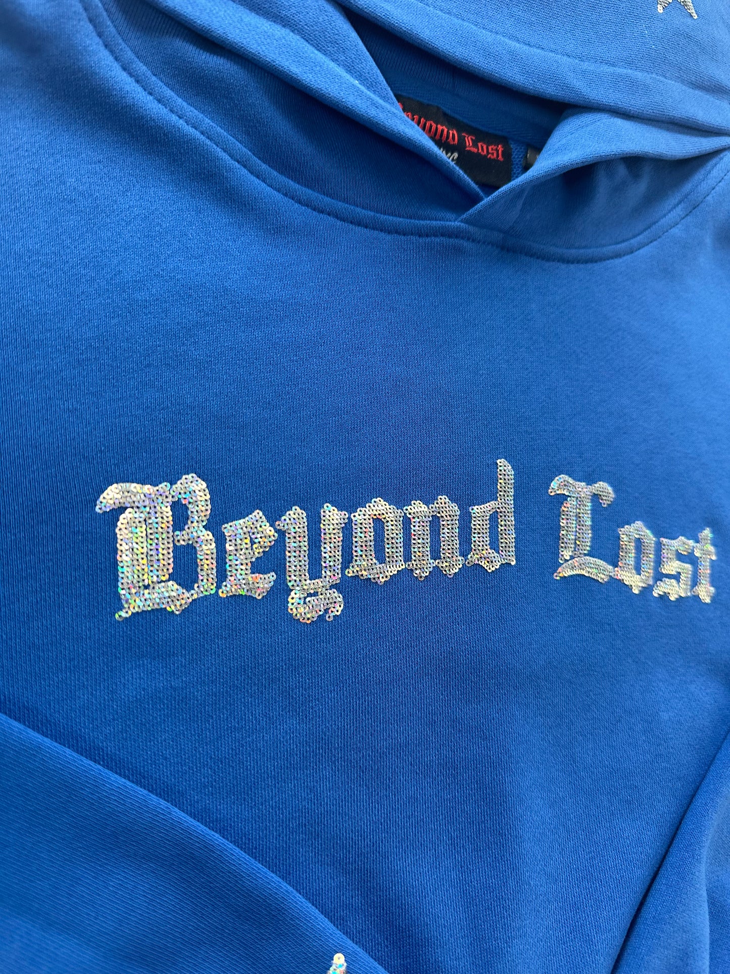 Royal Blue Crop Hoodie w/ Iridescent Sequins. Y2K Inspired. True to Size. Limited Edition!