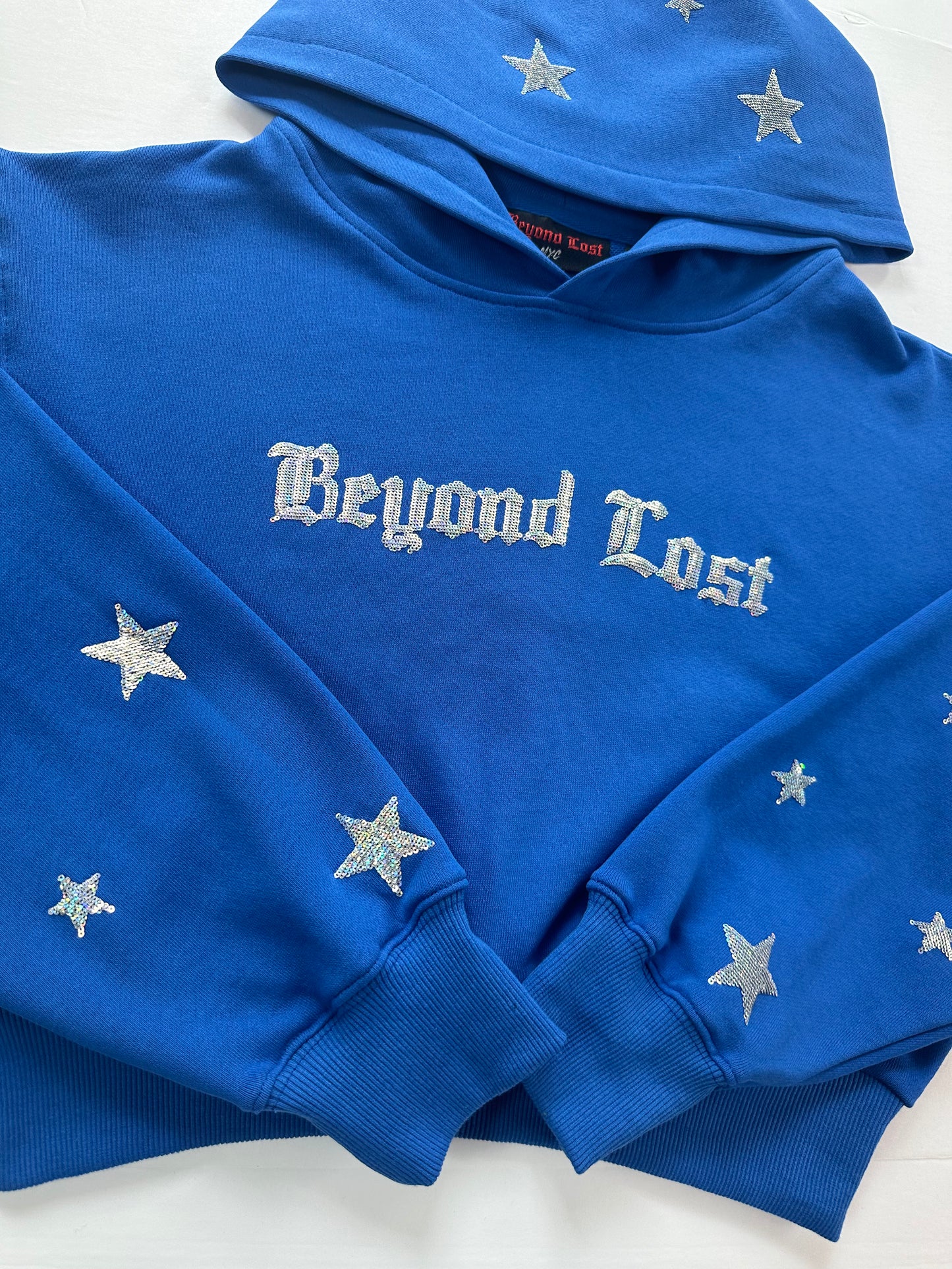 Royal Blue Crop Hoodie w/ Iridescent Sequins. Y2K Inspired. True to Size. Limited Edition!