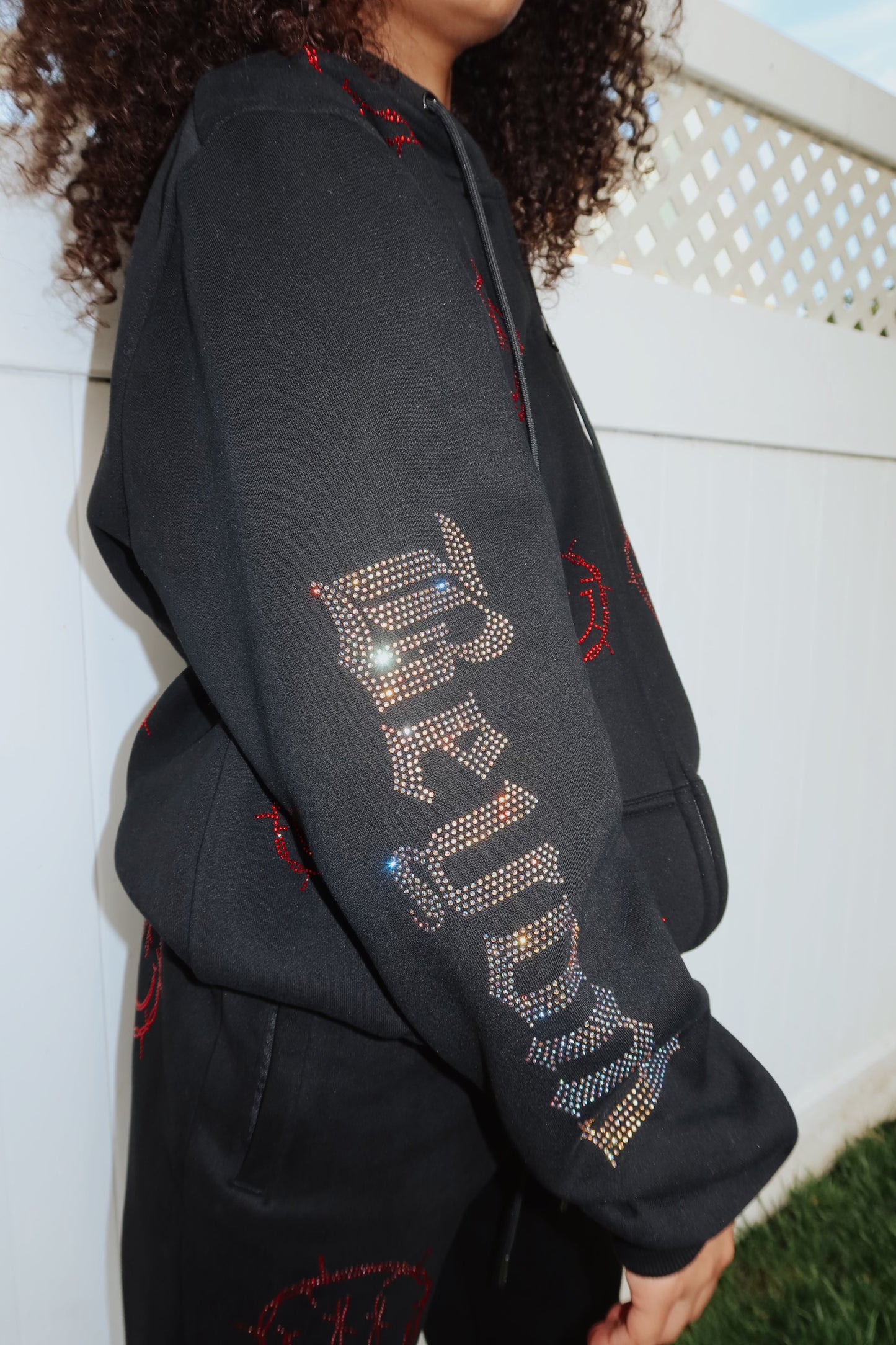 NEW! Black Rhinestone Sweats: Barbed Wire Smiley Face