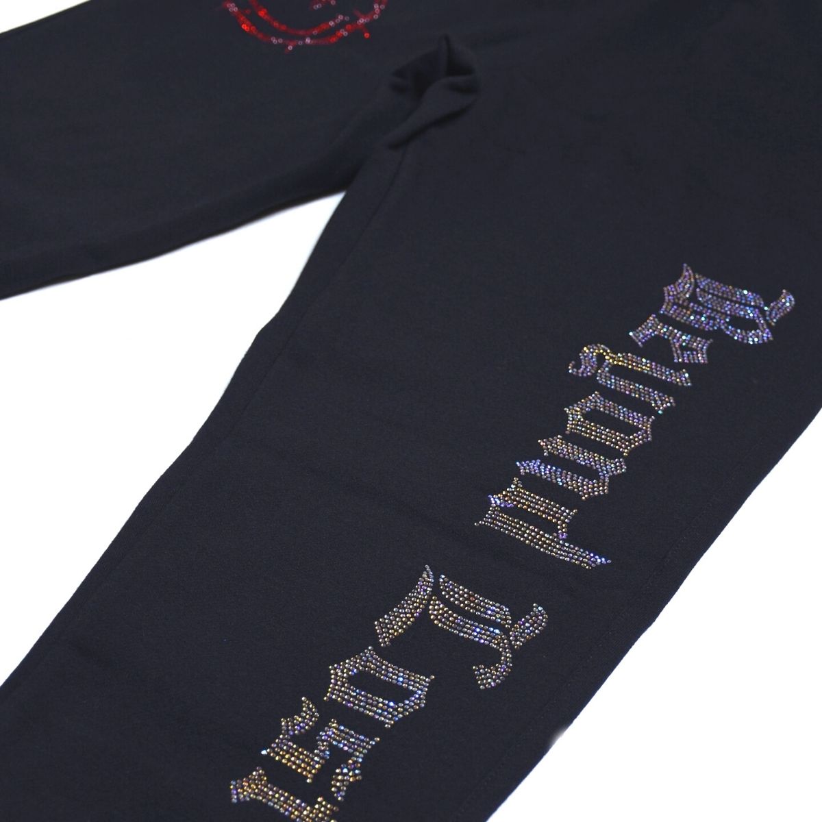 NEW! Black Rhinestone Sweats: Barbed Wire Smiley Face