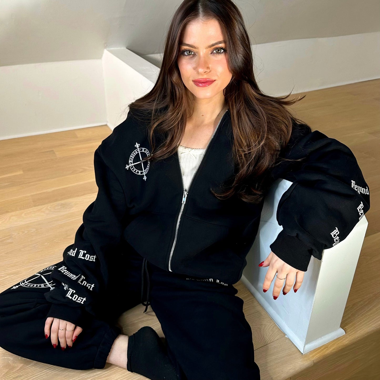 Black Glow Zip Up Hoodie: Glow in the Dark Embroidery