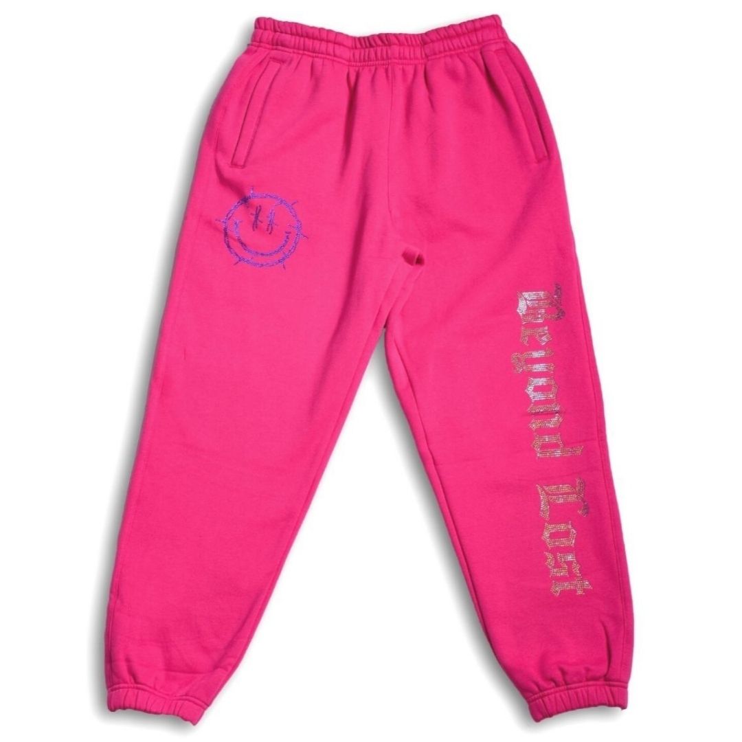 Hot Pink Rhinestone Sweats: Barbed Wire Smiley Face